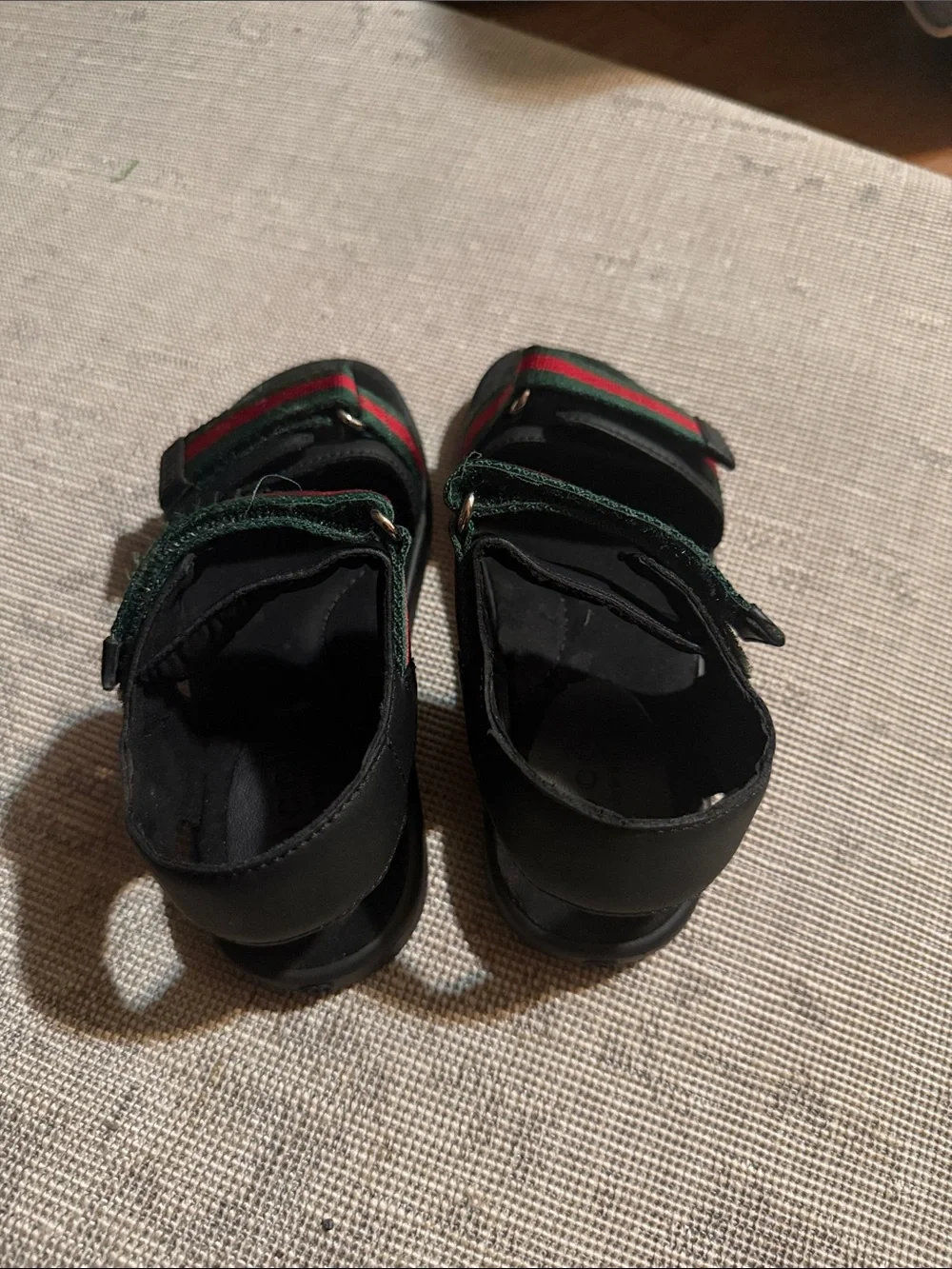Kids Black Sandals with Green and Red Straps